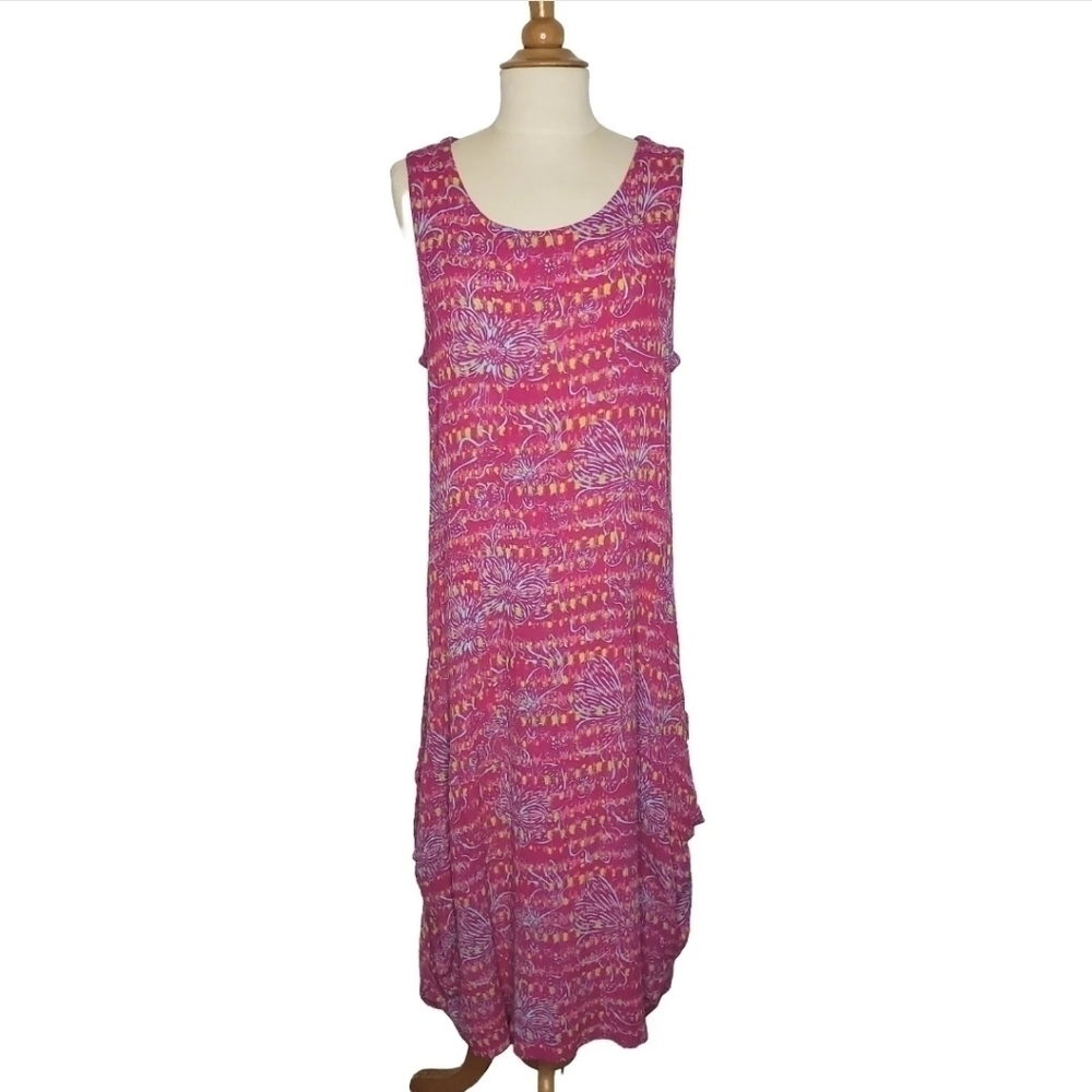 Kaktus Swimcover Beach Dress Tropical Print Crinkle Gauze Fabric Ruched Side S